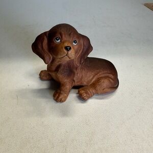Vintage Homco Dachshund Puppy Figurine #1467 - Brown Porcelain Ceramic Dog 1980s